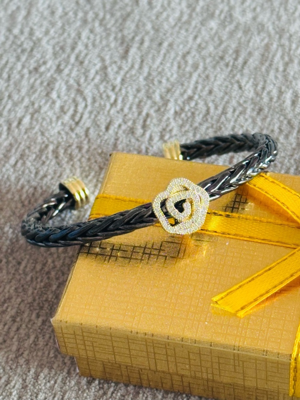 Pavé Camellia Braided Cuff